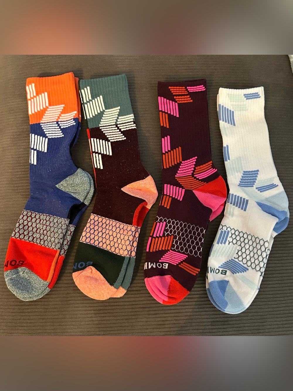 Bombas Sock Lot. Patterned Crew Athletic Socks - Multi Color Pack. Medium